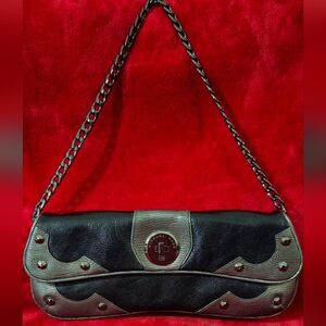 Michael Kors Vintage Limited Edition Black & Silver Leather Baquette Studded Bag